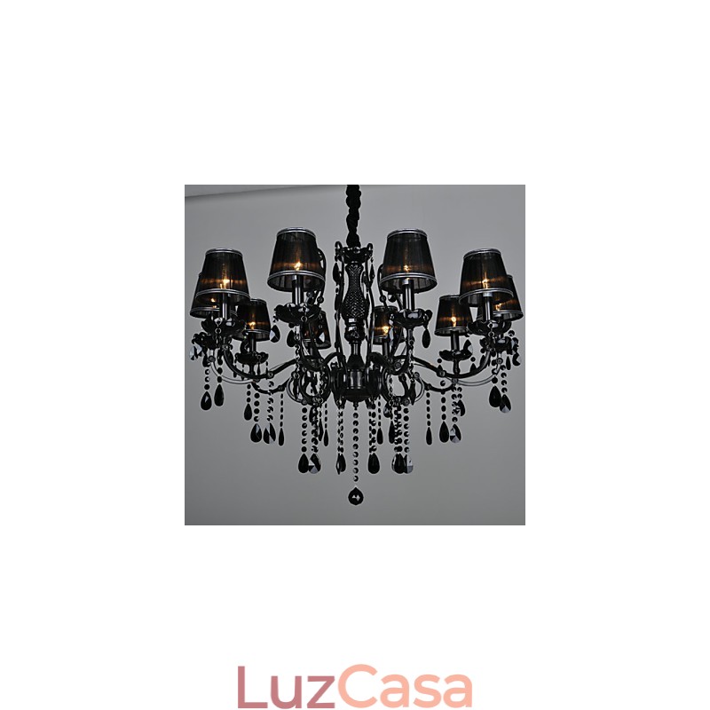 Lustre de Cristal Moderno Contemporâneo Cristal 10 Luzes Metal