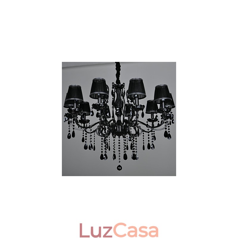 Lustre de Cristal Moderno Contemporâneo Cristal 10 Luzes Metal