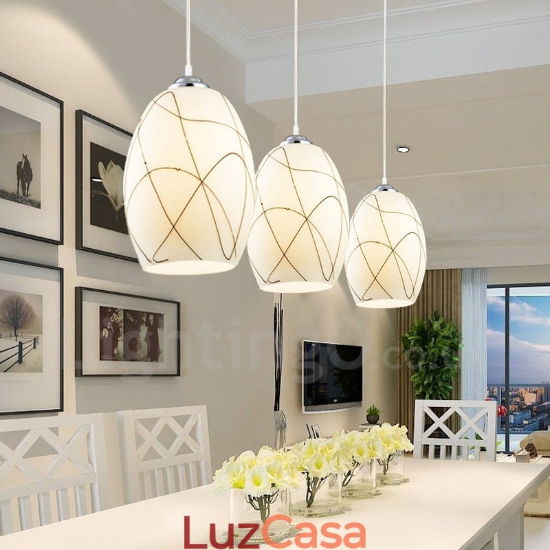 3 Luzes Modernas Contemporâneas Integradas de Metal Pendente