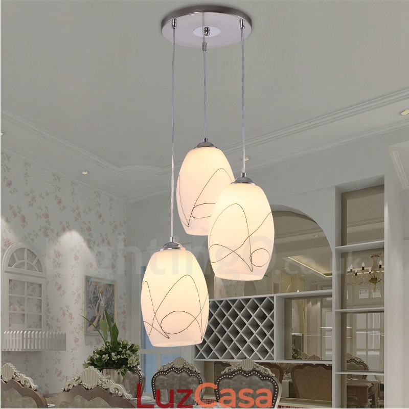 3 Luzes Modernas Contemporâneas Integradas de Metal Pendente