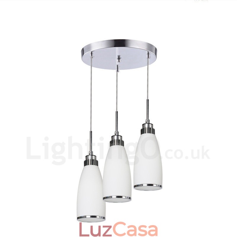 3 Luzes Modernas Contemporâneas Integradas de Metal Pendente