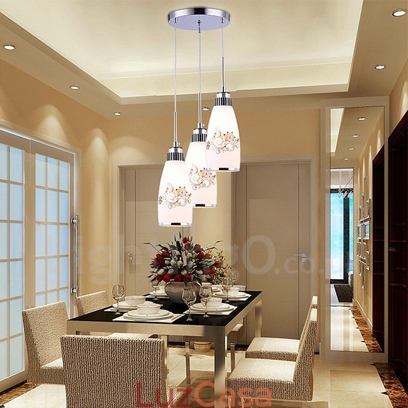 3 Luzes Modernas Contemporâneas Integradas de Metal Pendente