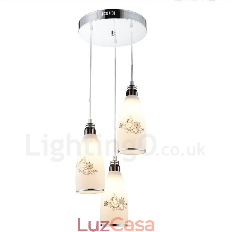 3 Luzes Modernas Contemporâneas Integradas de Metal Pendente