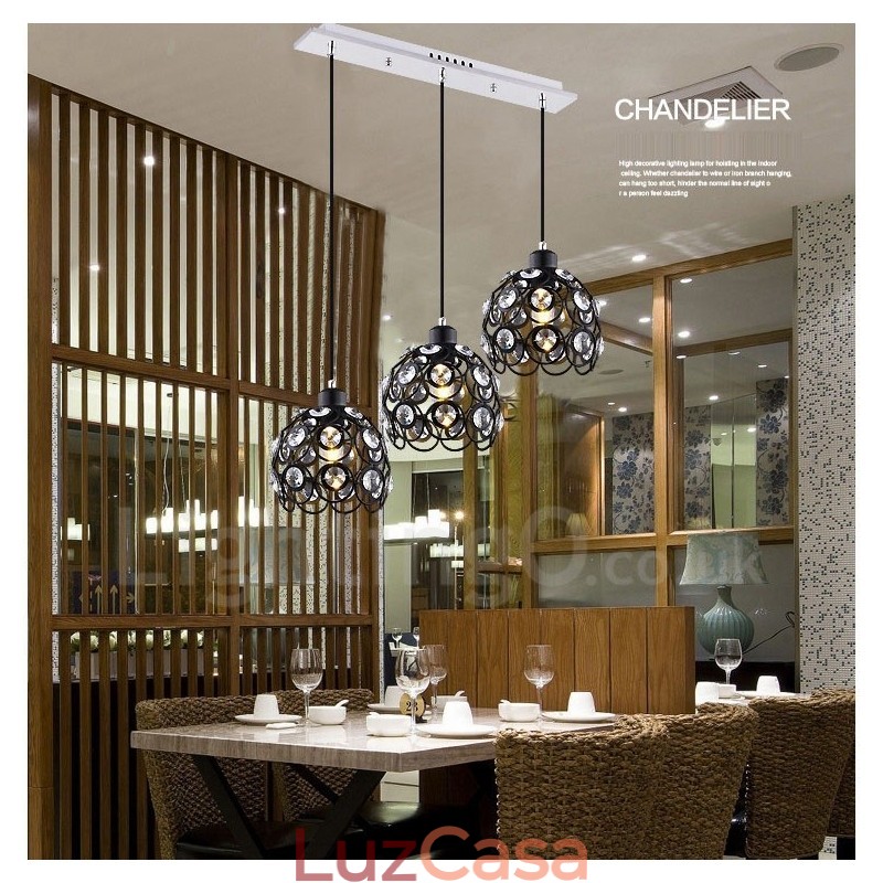 Luminária pendente integrada rústica de 3 luzes