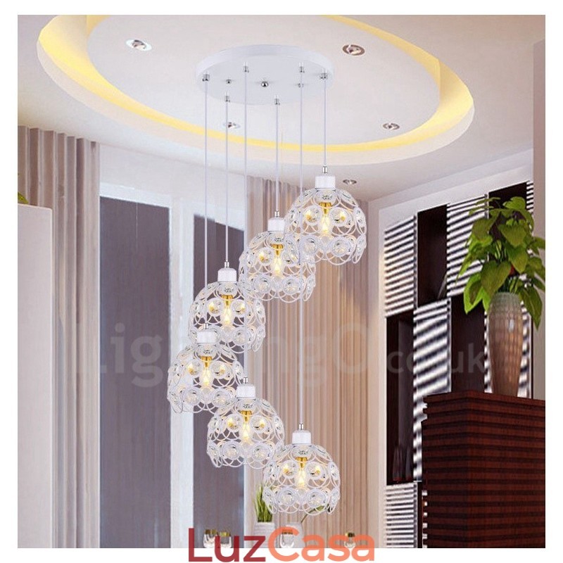 Luminária pendente integrada rústica de 6 luzes