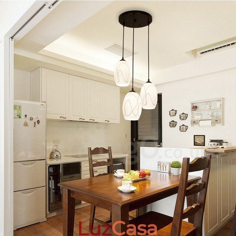 3 Luzes Rústicas Lodge Luminária Pendente Integrada de Metal