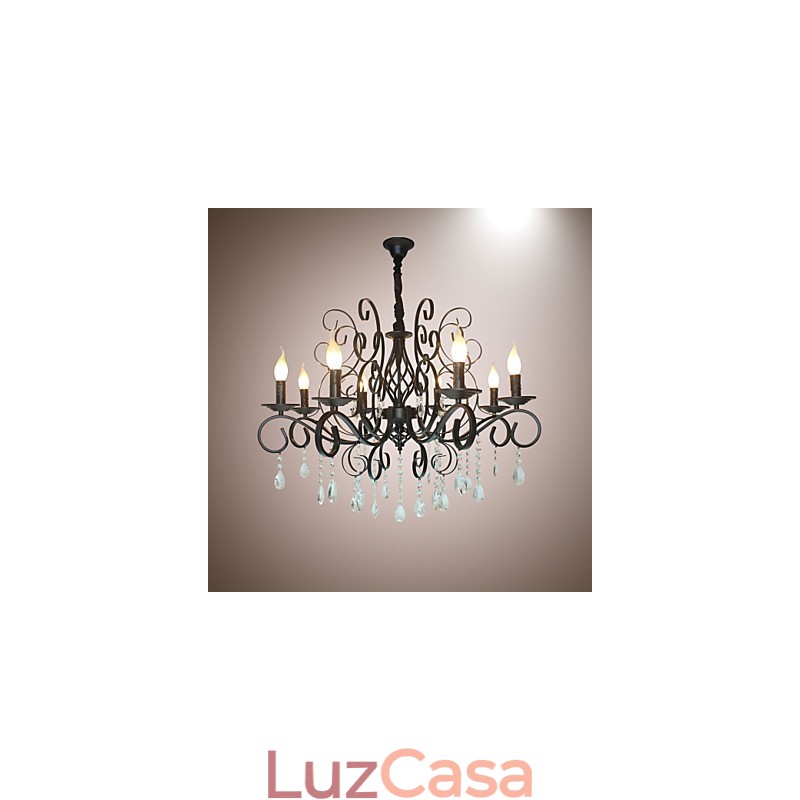8 cabeças de lustre de metal de lâmpada de cristal de estilo europeu