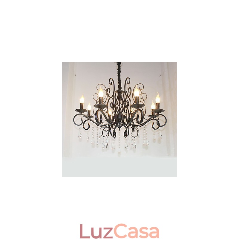 8 cabeças de lustre de metal de lâmpada de cristal de estilo europeu