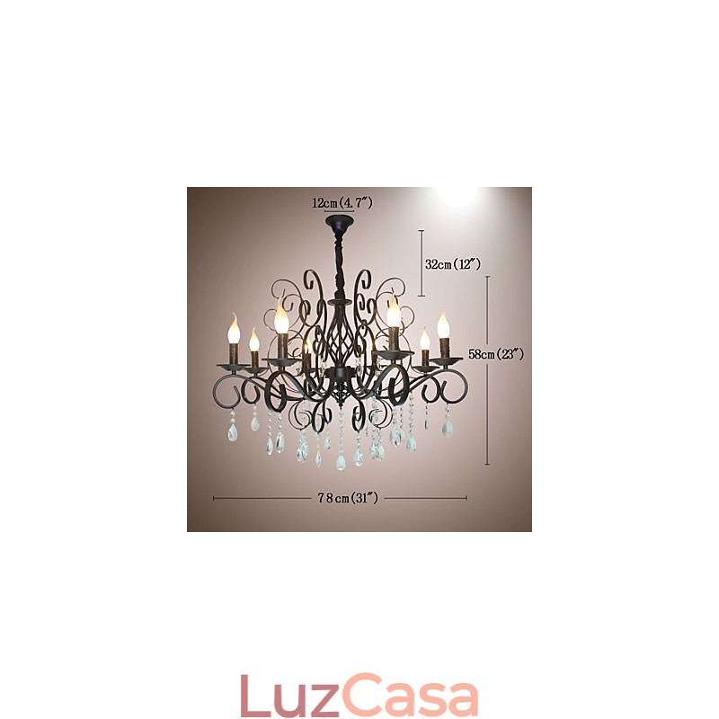 8 cabeças de lustre de metal de lâmpada de cristal de estilo europeu