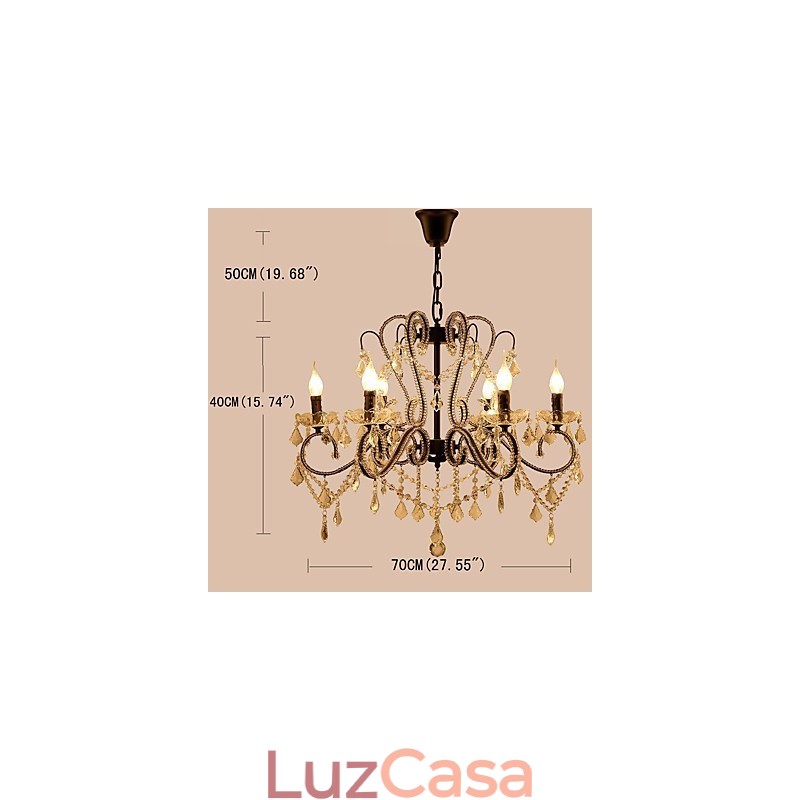 Lustre de cristal de 6 luzes moderno contemporâneo tradicional clássico rústico lodge vintage retrô