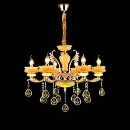 Recurso de liga de zinco clássico tradicional para lustre de metal estilo mini cristal com 6 lâmpadas