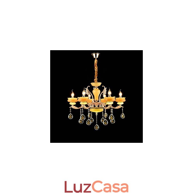 Recurso de liga de zinco clássico tradicional para lustre de metal estilo mini cristal com 6 lâmpadas