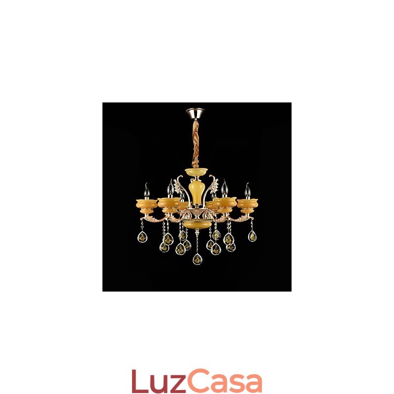 Recurso de liga de zinco clássico tradicional para lustre de metal estilo mini cristal com 6 lâmpadas