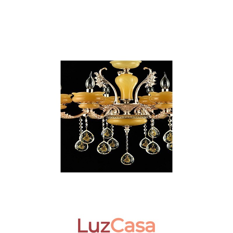 Recurso de liga de zinco clássico tradicional para lustre de metal estilo mini cristal com 6 lâmpadas