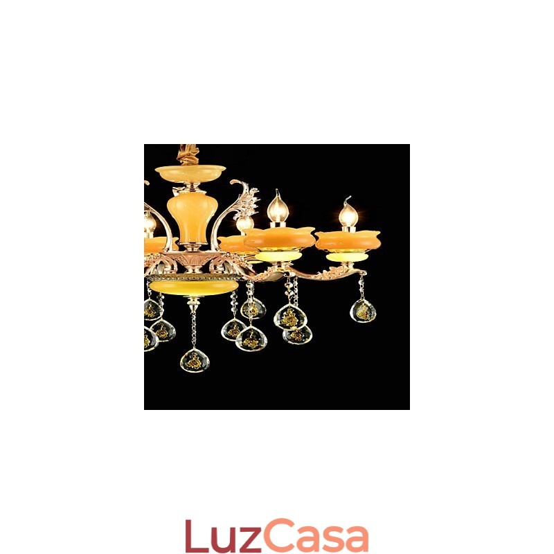 Recurso de liga de zinco clássico tradicional para lustre de metal estilo mini cristal com 6 lâmpadas