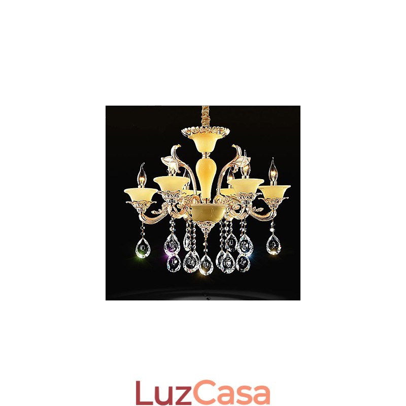 Luminária pendente de cristal europeia Luminária pendente de cristal de liga de zinco