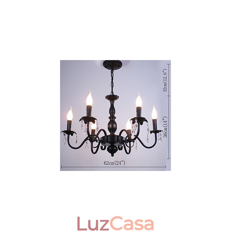 Lustre de estilo europeu, vela, lâmpada de cristal, simples, ferro, arte, lâmpada, decorativa