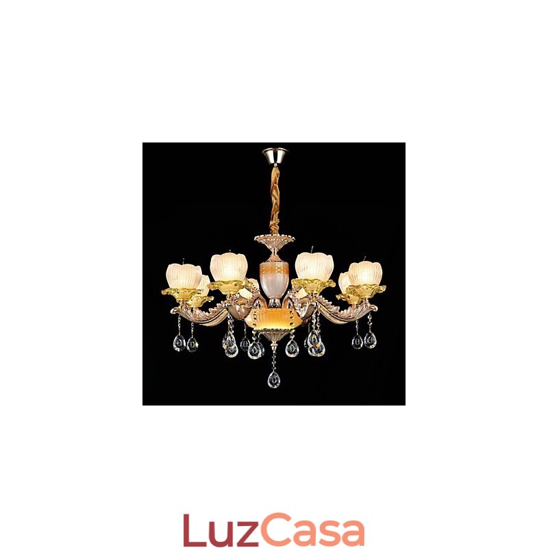 Recurso de liga de zinco clássico tradicional para lustre de metal estilo mini cristal com 8 lâmpadas