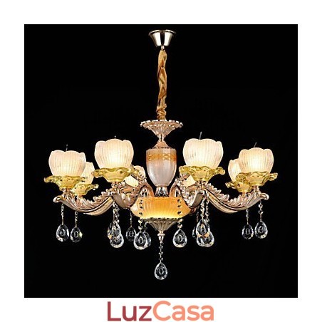 Recurso de liga de zinco clássico tradicional para lustre de metal estilo mini cristal com 8 lâmpadas Recurso de liga de zinco clássico tradicional para lustre de metal estilo mini cristal com 8 lâmpadas
