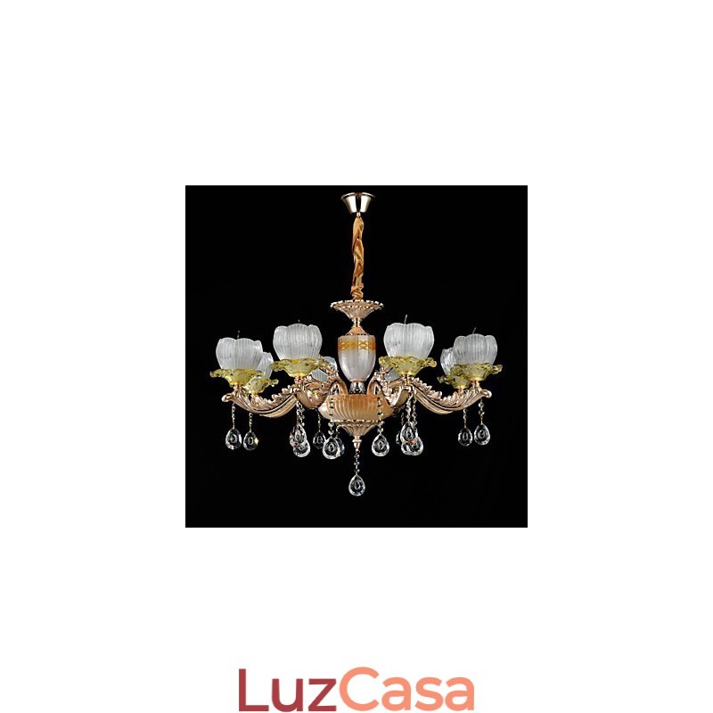 Recurso de liga de zinco clássico tradicional para lustre de metal estilo mini cristal com 8 lâmpadas