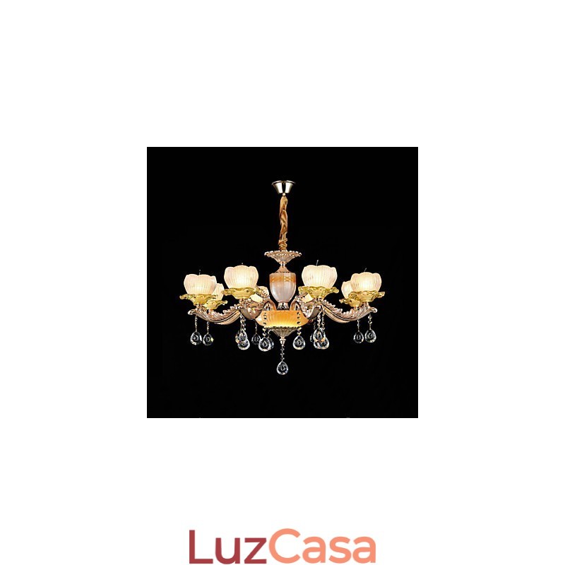 Recurso de liga de zinco clássico tradicional para lustre de metal estilo mini cristal com 8 lâmpadas
