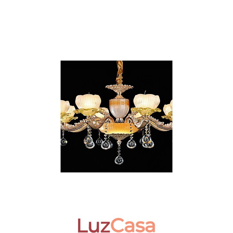 Recurso de liga de zinco clássico tradicional para lustre de metal estilo mini cristal com 8 lâmpadas