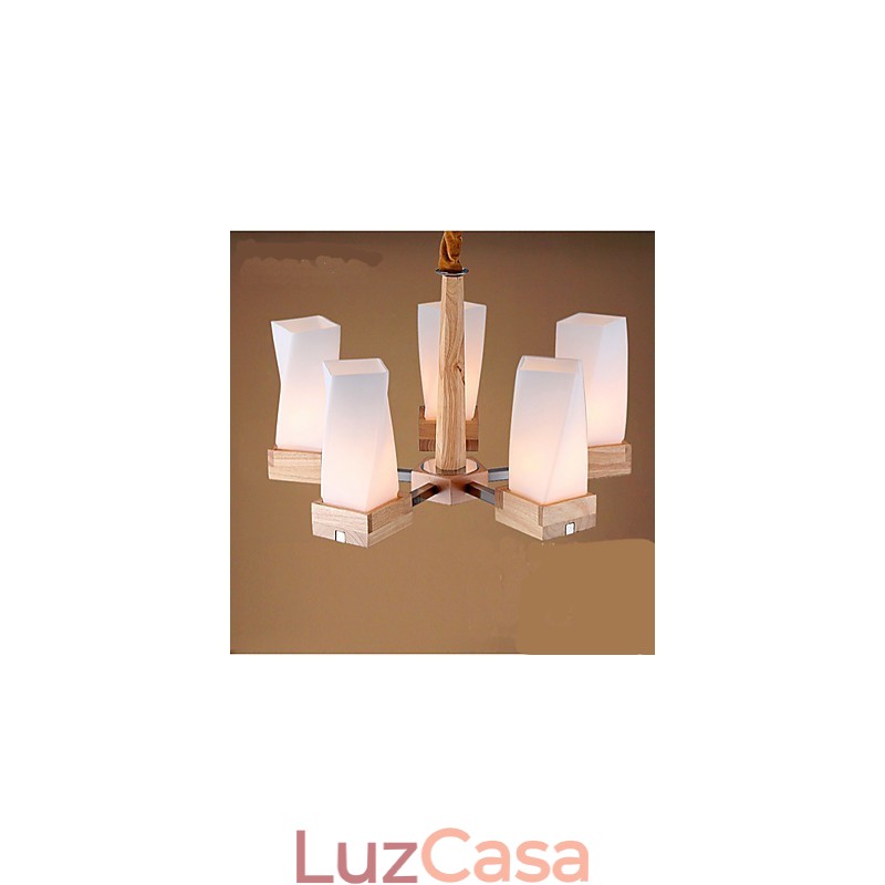Luminária de teto criativa de madeira maciça com iluminação de arte simples