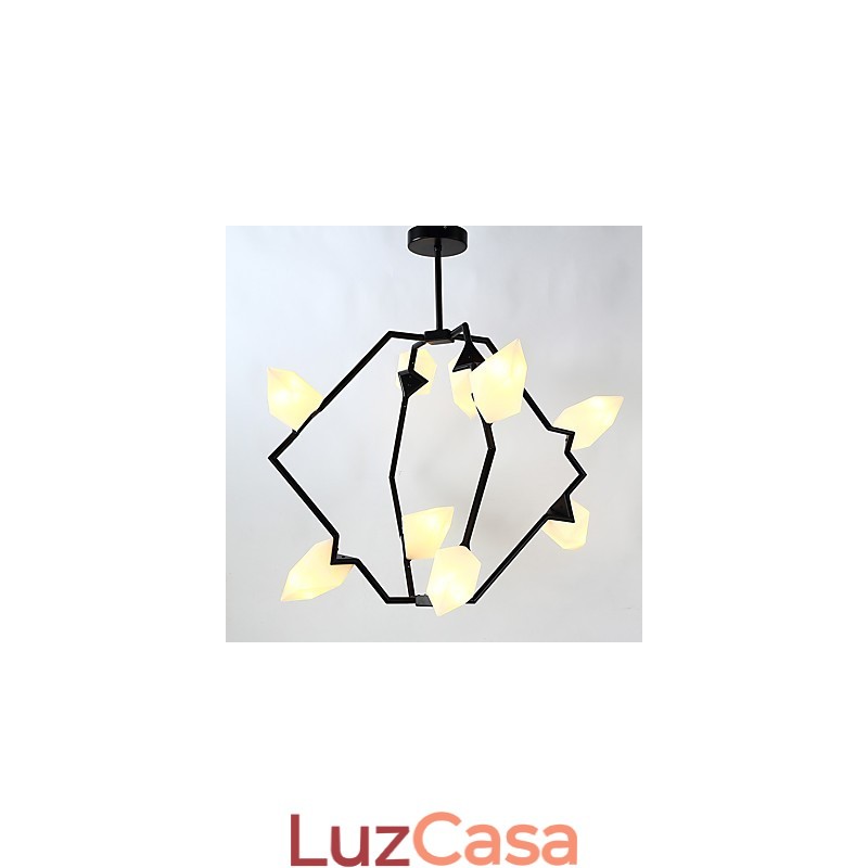 Lâmpada pendente moderna de metal com vidro pêssego Nine Light Post, luminária pendente decorativa para cantina