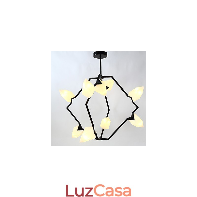 Lâmpada pendente moderna de metal com vidro pêssego Nine Light Post, luminária pendente decorativa para cantina