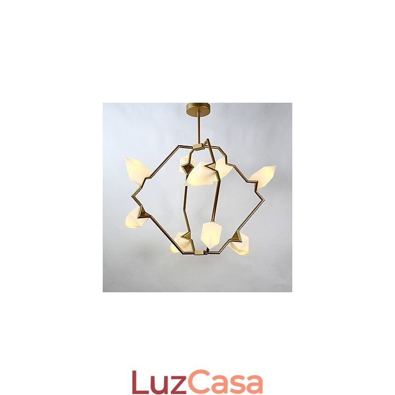 Lâmpada pendente moderna de metal com vidro pêssego Nine Light Post, luminária pendente decorativa para cantina