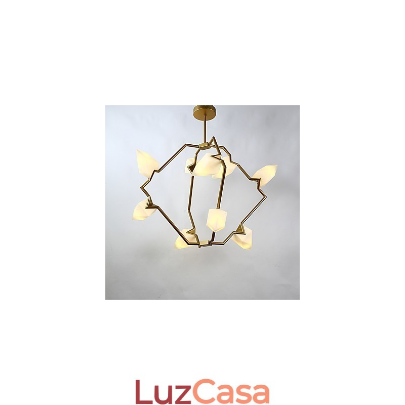 Lâmpada pendente moderna de metal com vidro pêssego Nine Light Post, luminária pendente decorativa para cantina