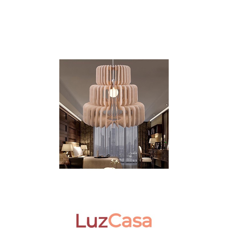 Lustre de madeira vintage com três camadas de bolo