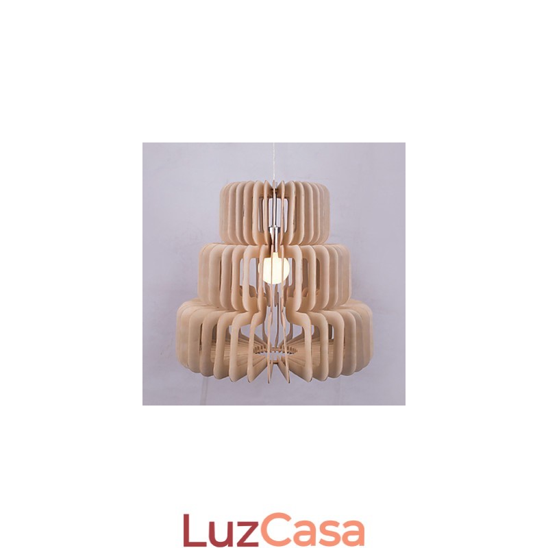 Lustre de madeira vintage com três camadas de bolo