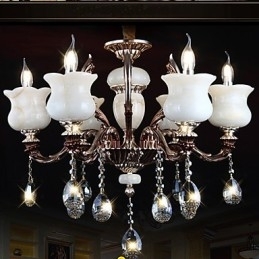 Luminária pendente de liga de zinco jade, lustre de 6 luzes
