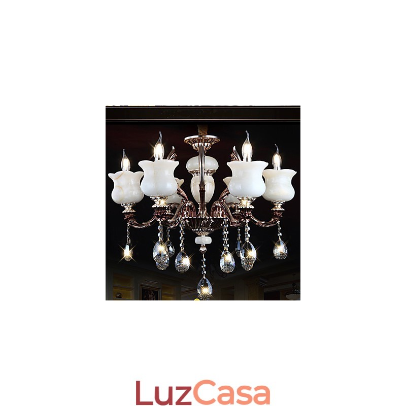 Luminária pendente de liga de zinco jade, lustre de 6 luzes