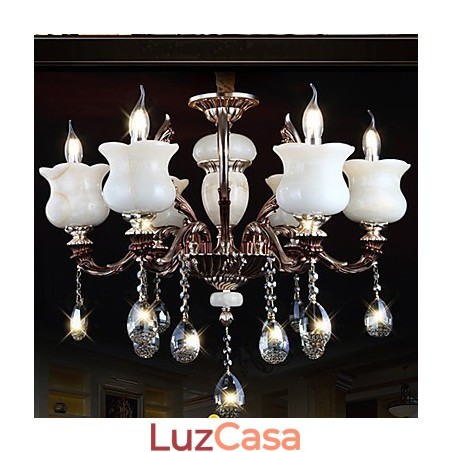 Luminária pendente de liga de zinco jade, lustre de 6 luzes