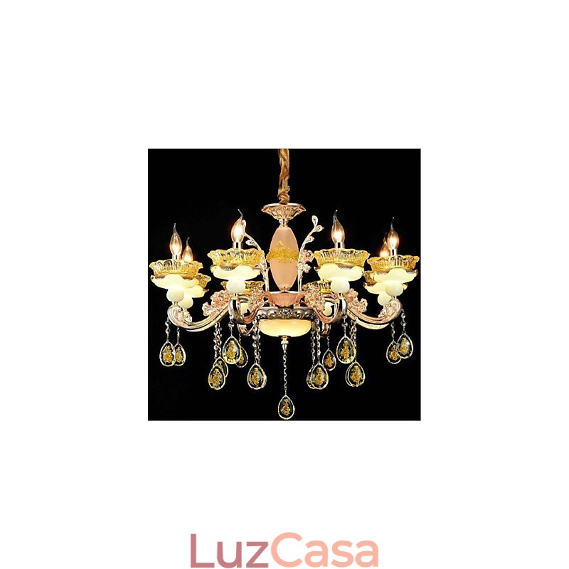 Recurso tradicional clássico galvanizado para lustre de metal estilo mini cristal com 8 lâmpadas