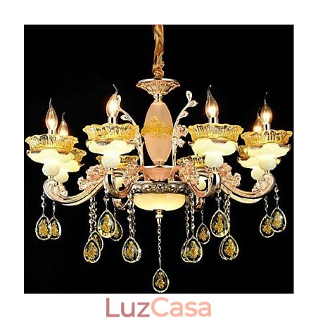 Recurso tradicional clássico galvanizado para lustre de metal estilo mini cristal com 8 lâmpadas Recurso tradicional clássico galvanizado para lustre de metal estilo mini cristal com 8 lâmpadas