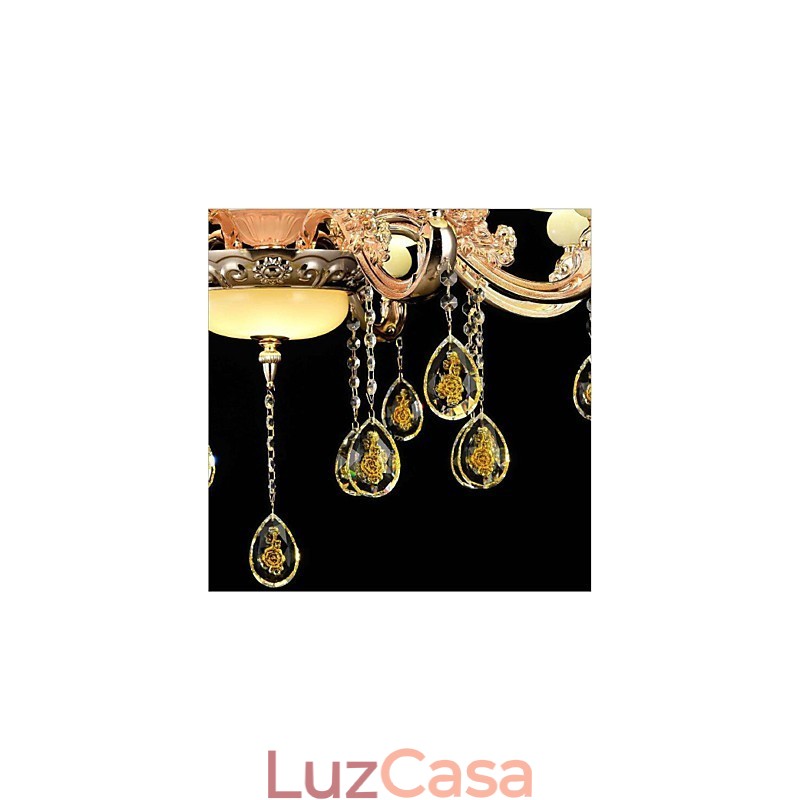 Recurso tradicional clássico galvanizado para lustre de metal estilo mini cristal com 8 lâmpadas