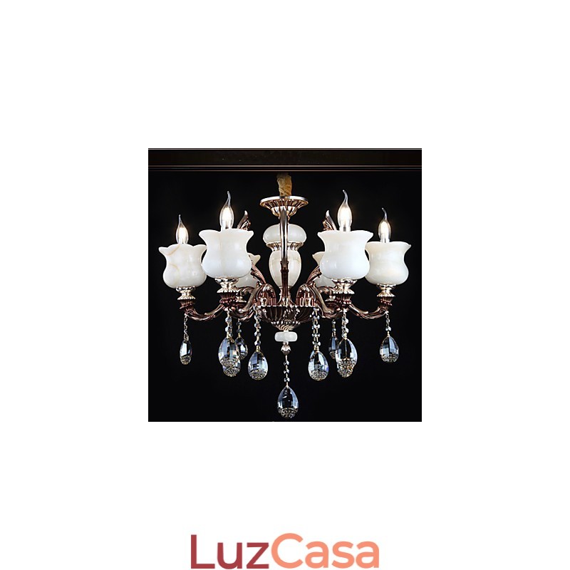 Luminária pendente de liga de zinco jade, lustre de 6 luzes