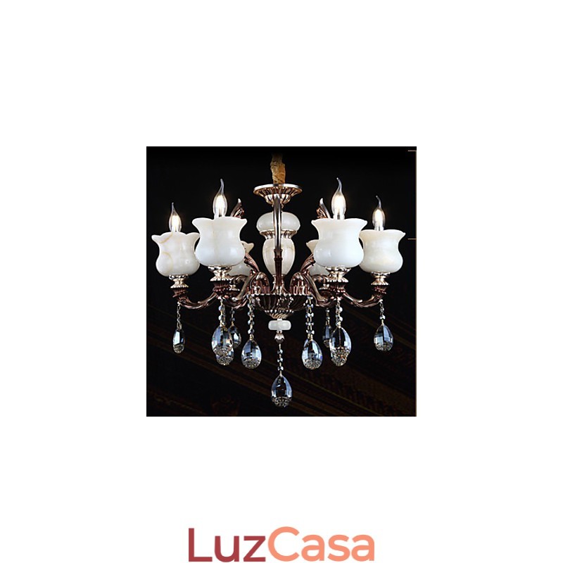 Luminária pendente de liga de zinco jade, lustre de 6 luzes