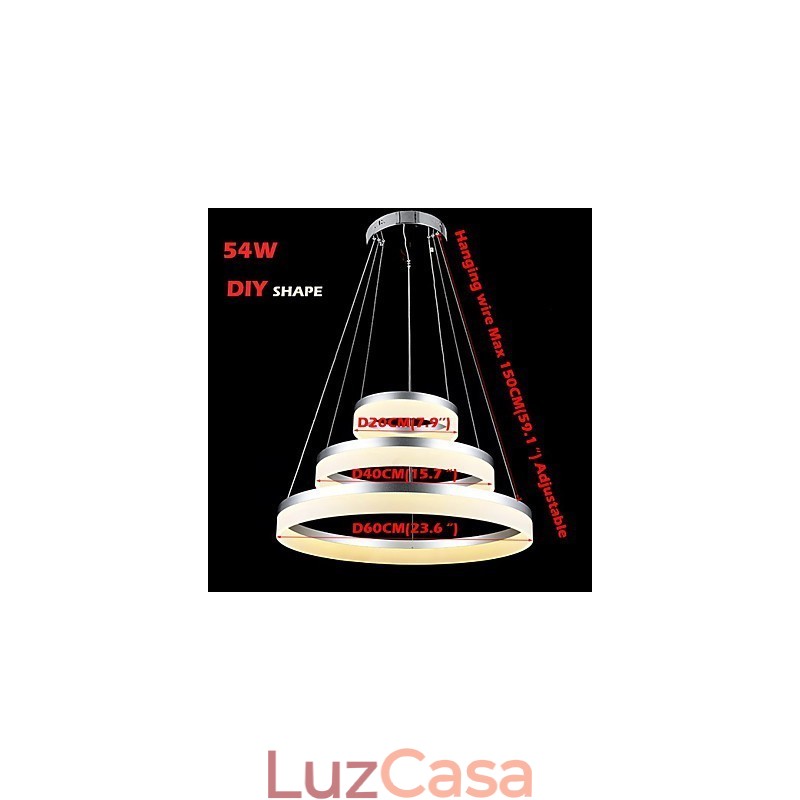 Luzes de lustre redondas, iluminação, lâmpadas de acrílico modernas, luxuosas, três anéis, luminárias de teto