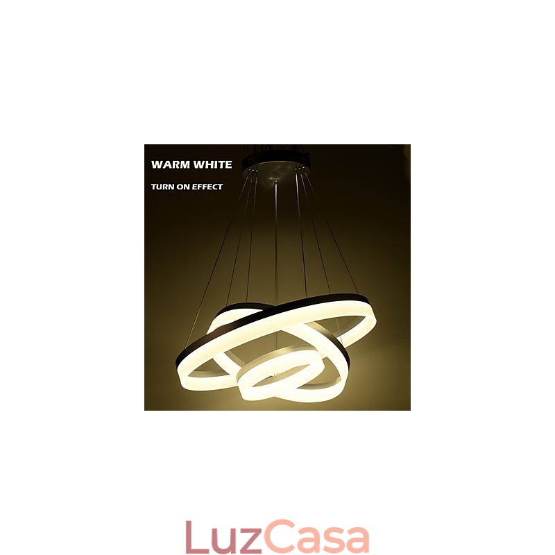 Luzes de lustre redondas, iluminação, lâmpadas de acrílico modernas, luxuosas, três anéis, luminárias de teto