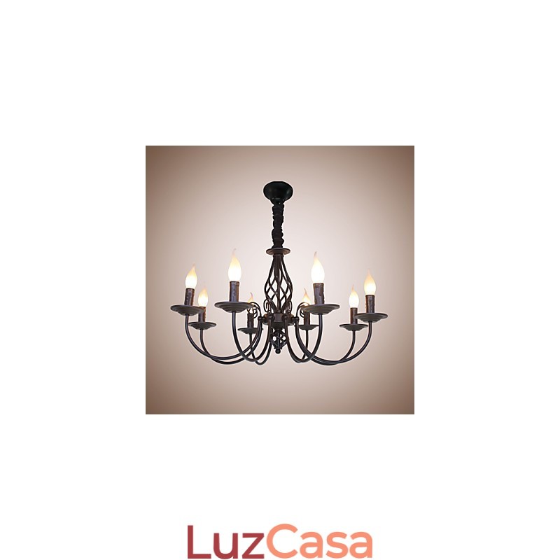 Lâmpada de ferro simples europeia Lâmpada de vela 8 Lustre