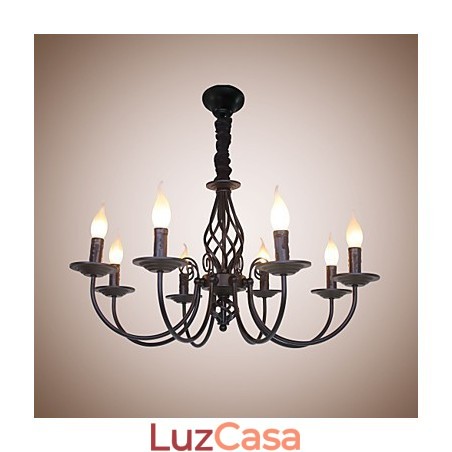 Lâmpada de ferro simples europeia Lâmpada de vela 8 Lustre Lâmpada de ferro simples europeia Lâmpada de vela 8 Lustre