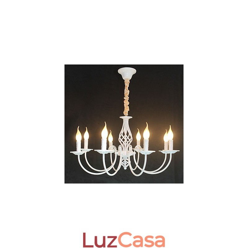 Lâmpada de ferro simples europeia Lâmpada de vela 8 Lustre