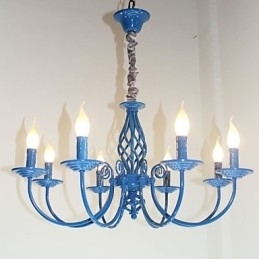 Lâmpada de ferro simples europeia Lâmpada de vela 8 Lustre