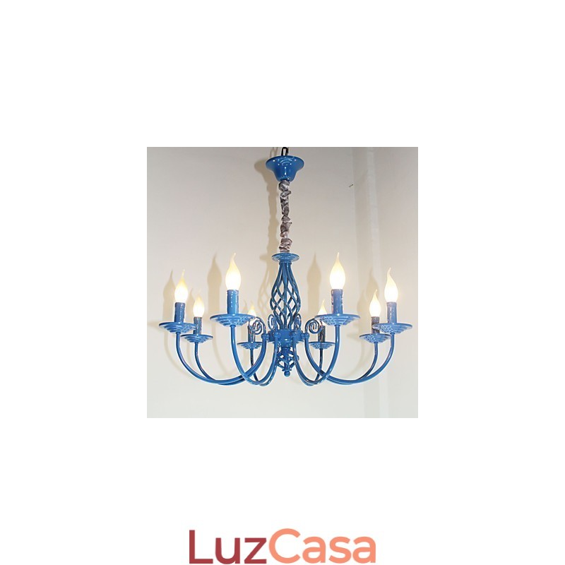 Lâmpada de ferro simples europeia Lâmpada de vela 8 Lustre