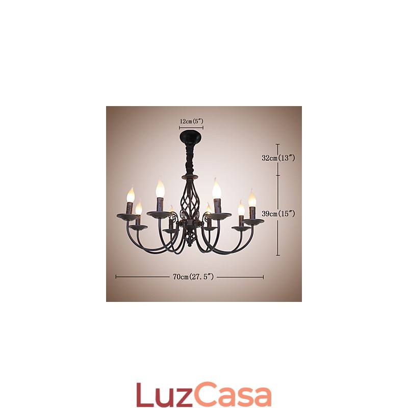 Lâmpada de ferro simples europeia Lâmpada de vela 8 Lustre