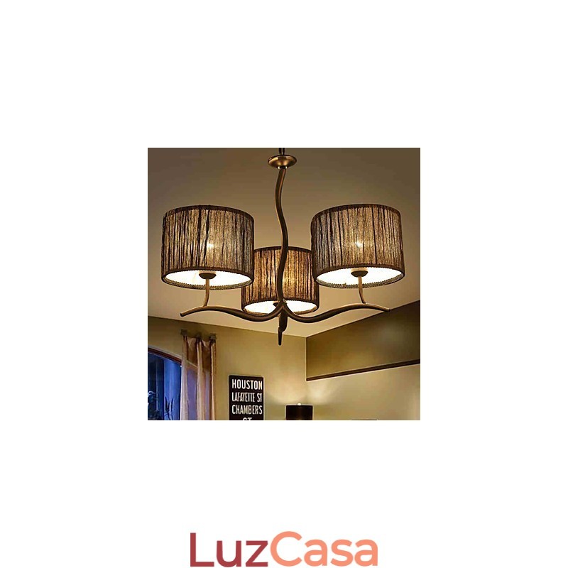Lustre clássico tradicional de 3 luzes com cúpula de tecido simples